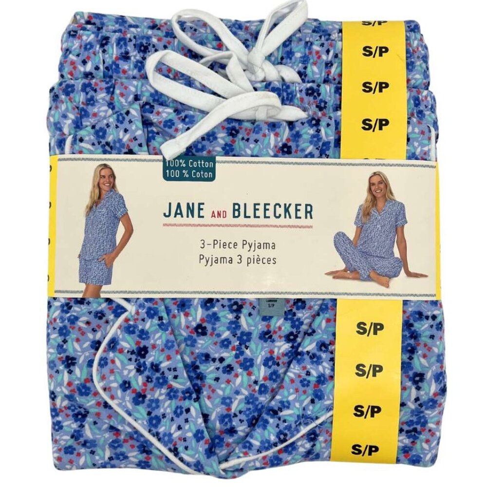 Jane And Bleecker Women's Purple Floral Pyjama Set: 3 Pieces / Various Sizes